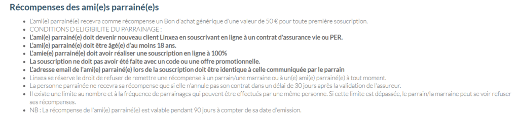 Condition parrainage Linxea